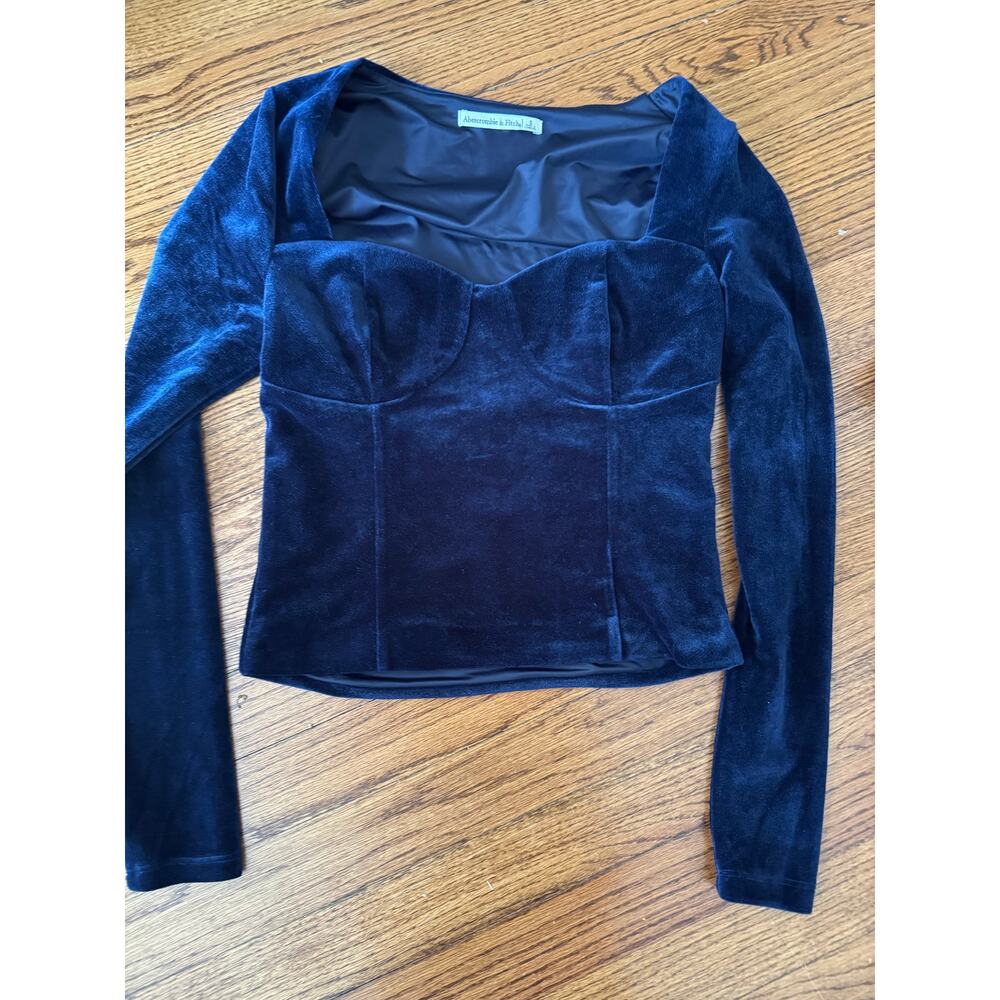 Abercrombie Velvet Corset Top Navy Long Sleeve Size Small Bustier Crop Y2K